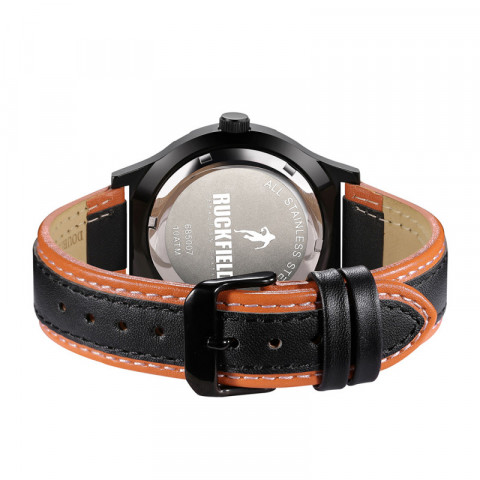 Montre homme sport Roadtime Original noire et orange de GTO - Bracelet cuir  / Boîtier acier inoxydable / Aiguilles lu…