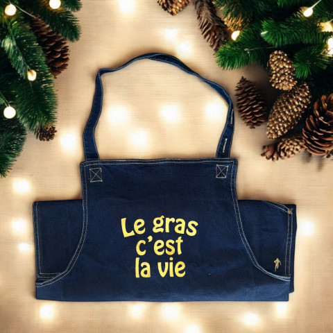 Tablier Ruckfield en jean sérigraphie "Le gras c'est la vie"