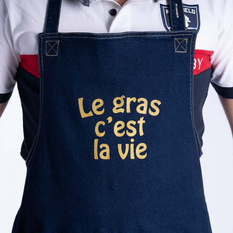 Tablier Ruckfield en jean sérigraphie J'aime la côte de bœuf