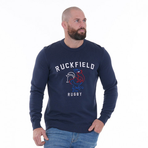 Pull French rugby Club col rond Ruckfield bleu marine 