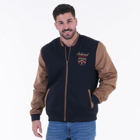 Blouson teddy bi-matière bleu marine