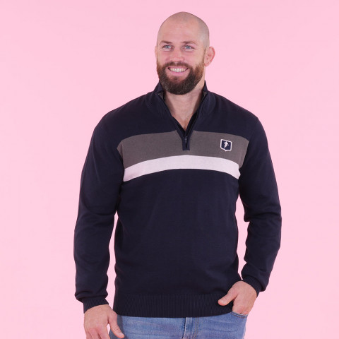 Pull col zippé Club Ruckfield bleu marine 