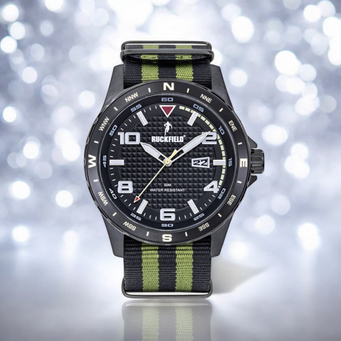 Ruckfield Montre Homme Acier Noir Nylon Noir Et Vert