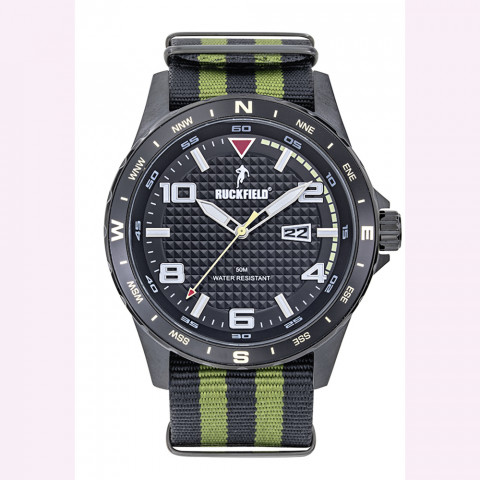 Ruckfield Montre Homme Acier Noir Nylon Noir Et Vert