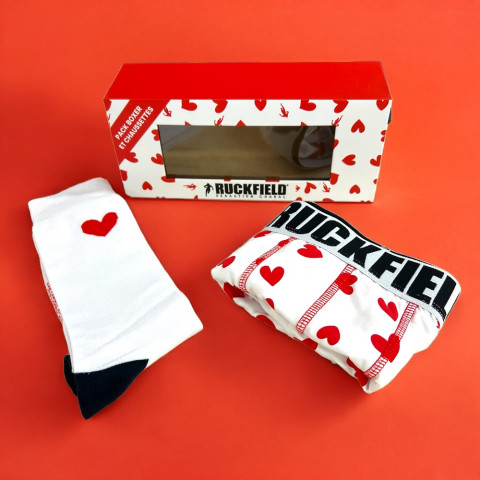 Coffret boxer et chaussettes coeur Ruckfield blanc