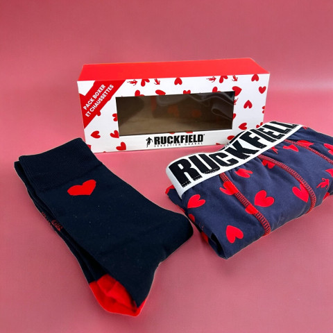 Coffret boxer et chaussettes coeur Ruckfield bleu marine