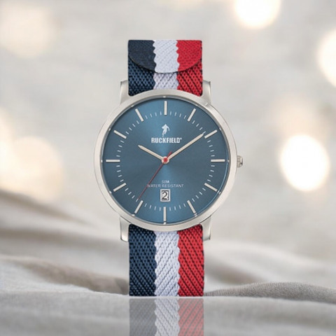 Montre homme Ruckfield bracelet tissu Bleu/Blanc/Rouge