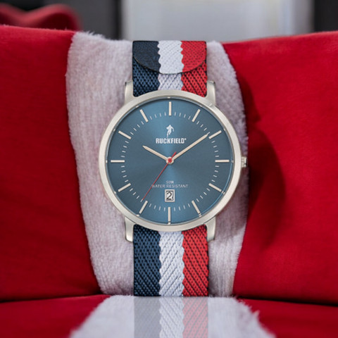 Montre homme Ruckfield bracelet tissu Bleu/Blanc/Rouge