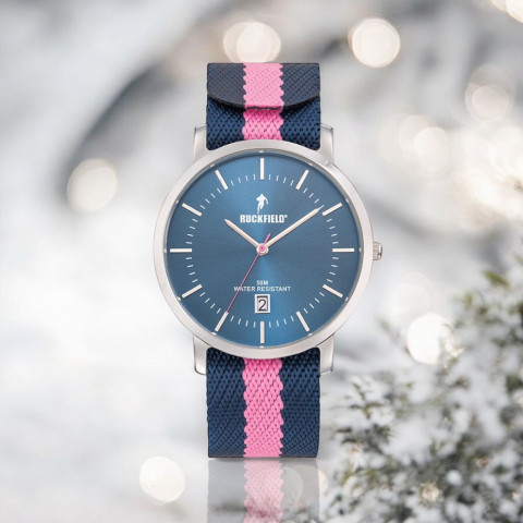 Montre homme Ruckfield bracelet tissu Bleu & rose