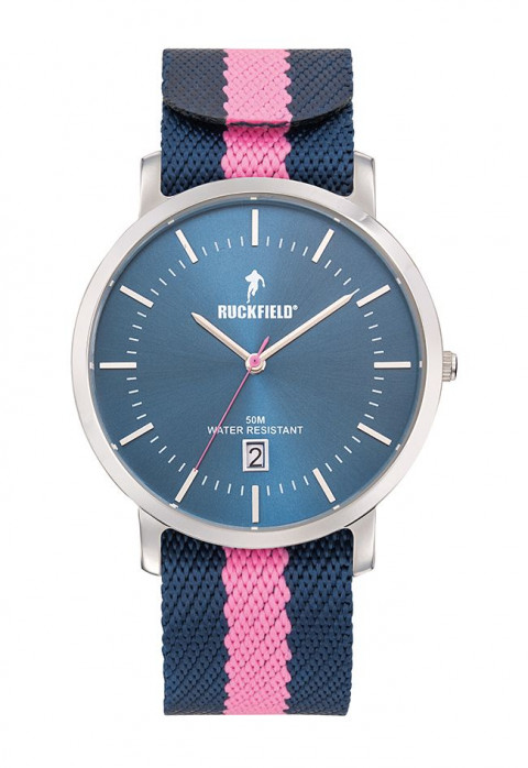 Montre homme Ruckfield bracelet tissu Bleu & rose