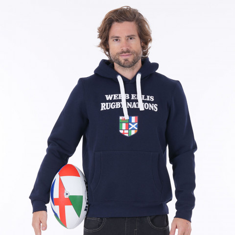 Sweatshirt à capuche Webb Ellis Rugby Nations bleu marine