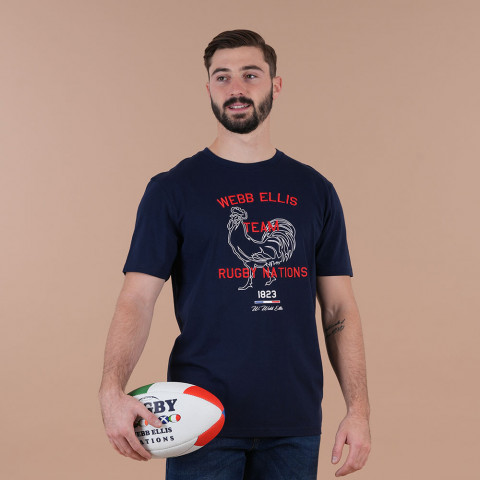 T-shirt à manches courtes Webb Ellis bleu marine coq rugby nations