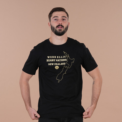 T-shirt à manches courtes noir Webb Ellis Rugby Nations New Zealand